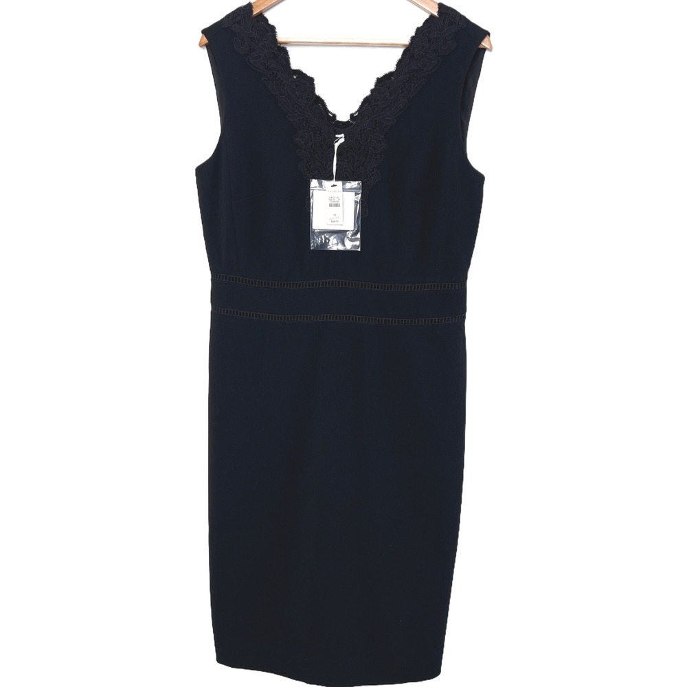 Talbots RSVP NWT Black Lace Trim Sleeveless Sheath Pencil Cut Midi Dress Size 10 - Picture 3 of 8